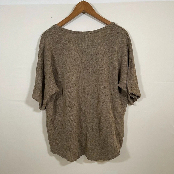 Macaron Women Brown Short Sleeve Raw Hem Pullover Sweater L - Picture 2 of 4
